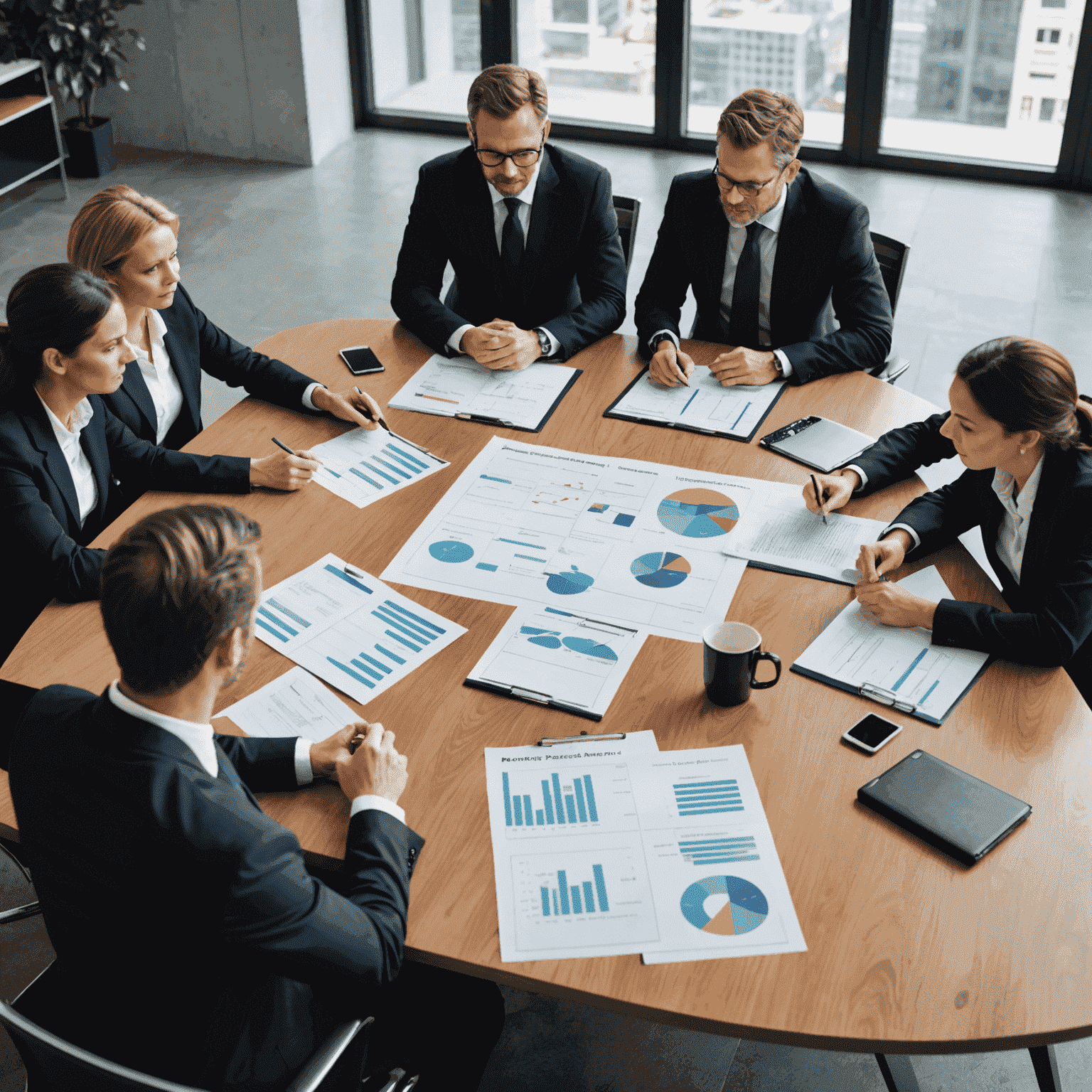 Business team discussing strategic planning around a conference table