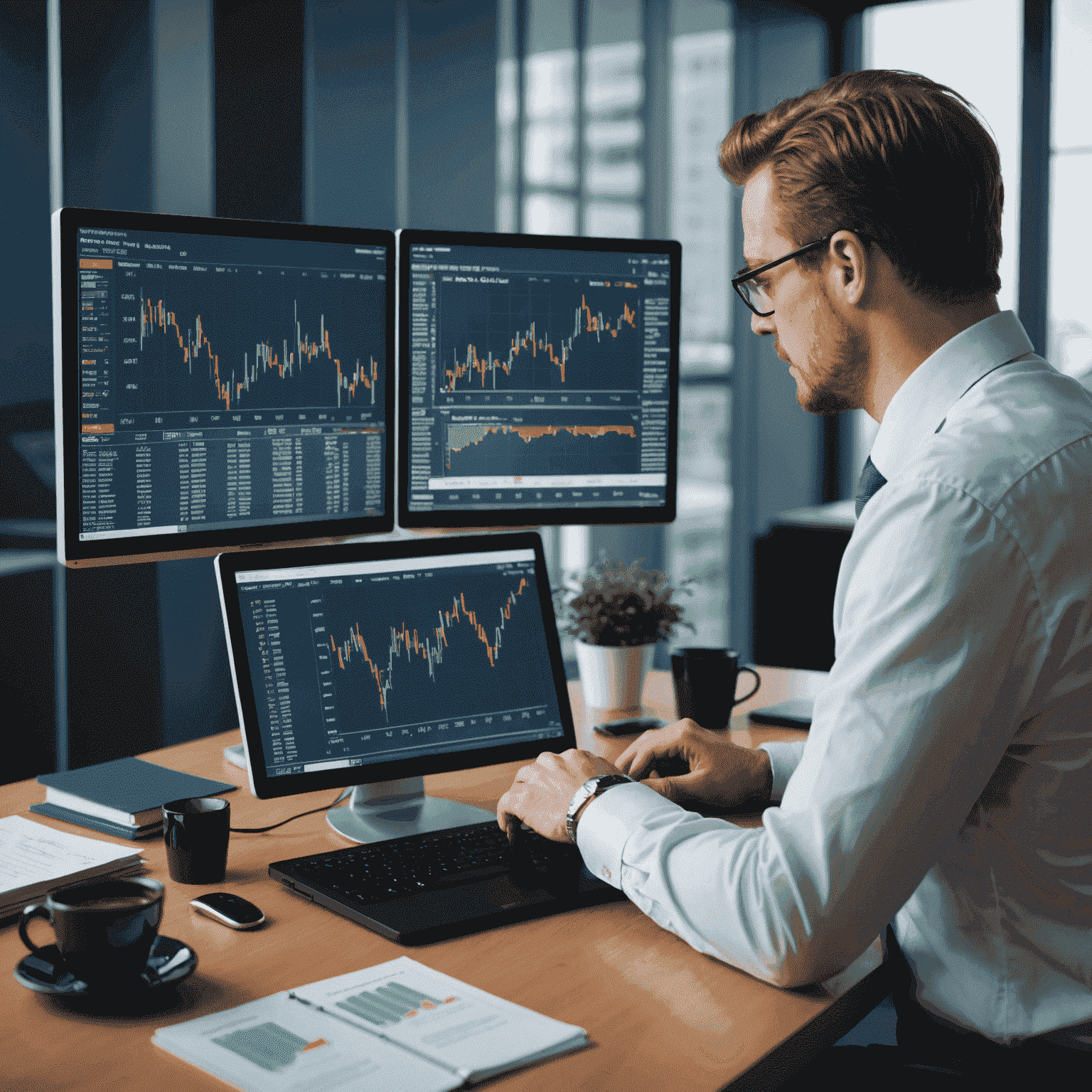 A financial consultant analyzing stock market data on a computer screen