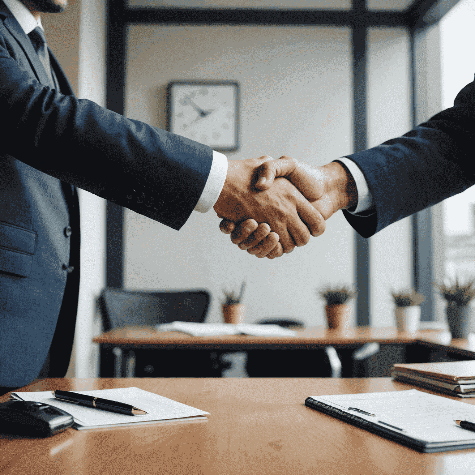 A business owner shaking hands with a financial consultant, symbolizing the partnership formed by outsourcing financial management tasks.